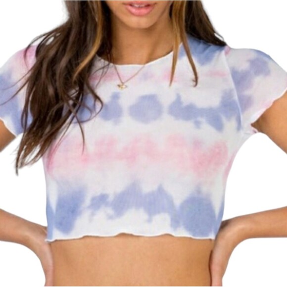 Princess Polly Pastel Kristen Tie Dye Ombre Mesh Cropped Top 4 - Picture 1 of 11